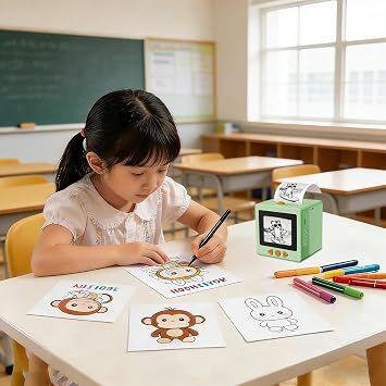 AI Sticker Box Printer, Smart AI Voice Stickerbox Printer Maker with 2.4 Display, Mini Thermal Sticker Maker with 3 Rolls Paper & 5 Pens, Pocket Voice Stickers Printers for DIY, Diary, Photos