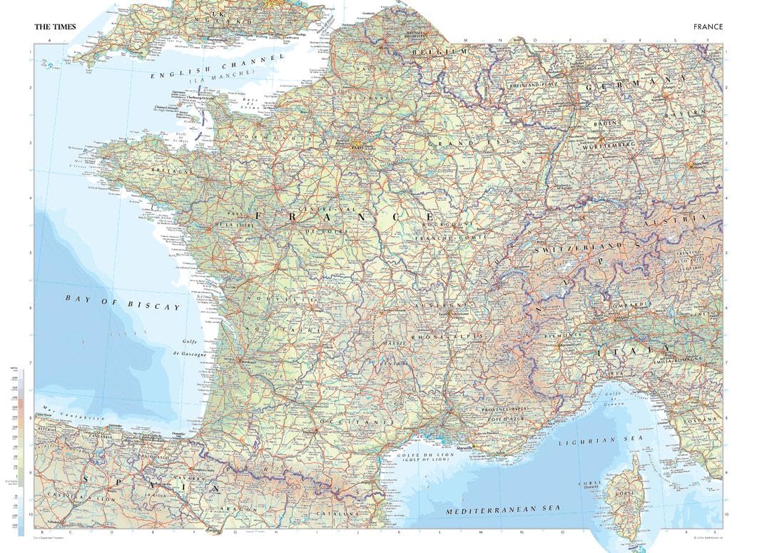 The Times Atlas: France - Compact - 56 x 41 cm Poster - Art Quality Print on Polypropylene