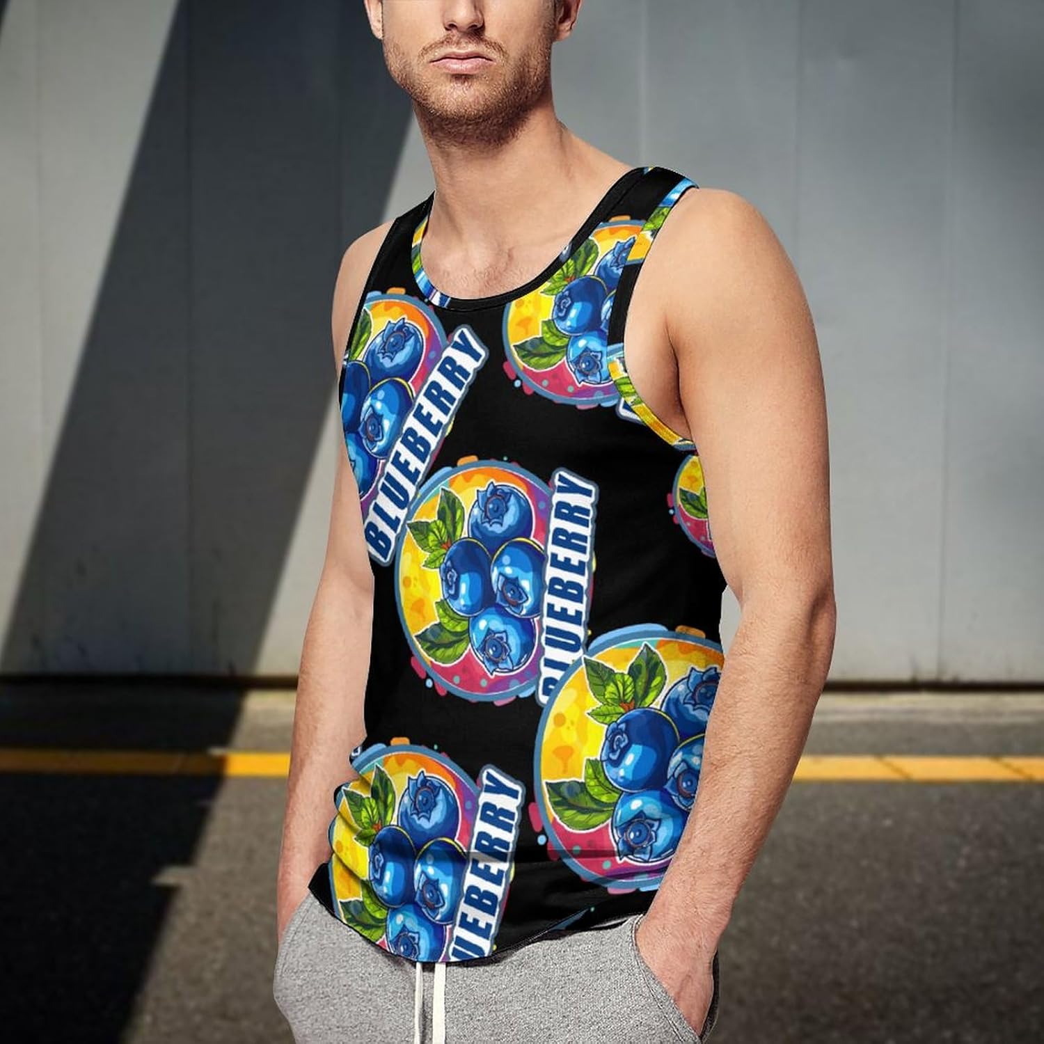 Blueberry Men's Tank Top Sleeveless Muscle Shirts Vest Beach T Shirts for Workout Gym
