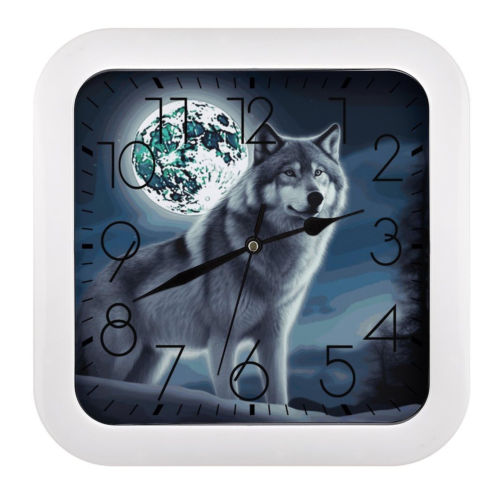 Horloge murale sans tic-tac loup carrée pour retrouver le sommeil et le calme absolu