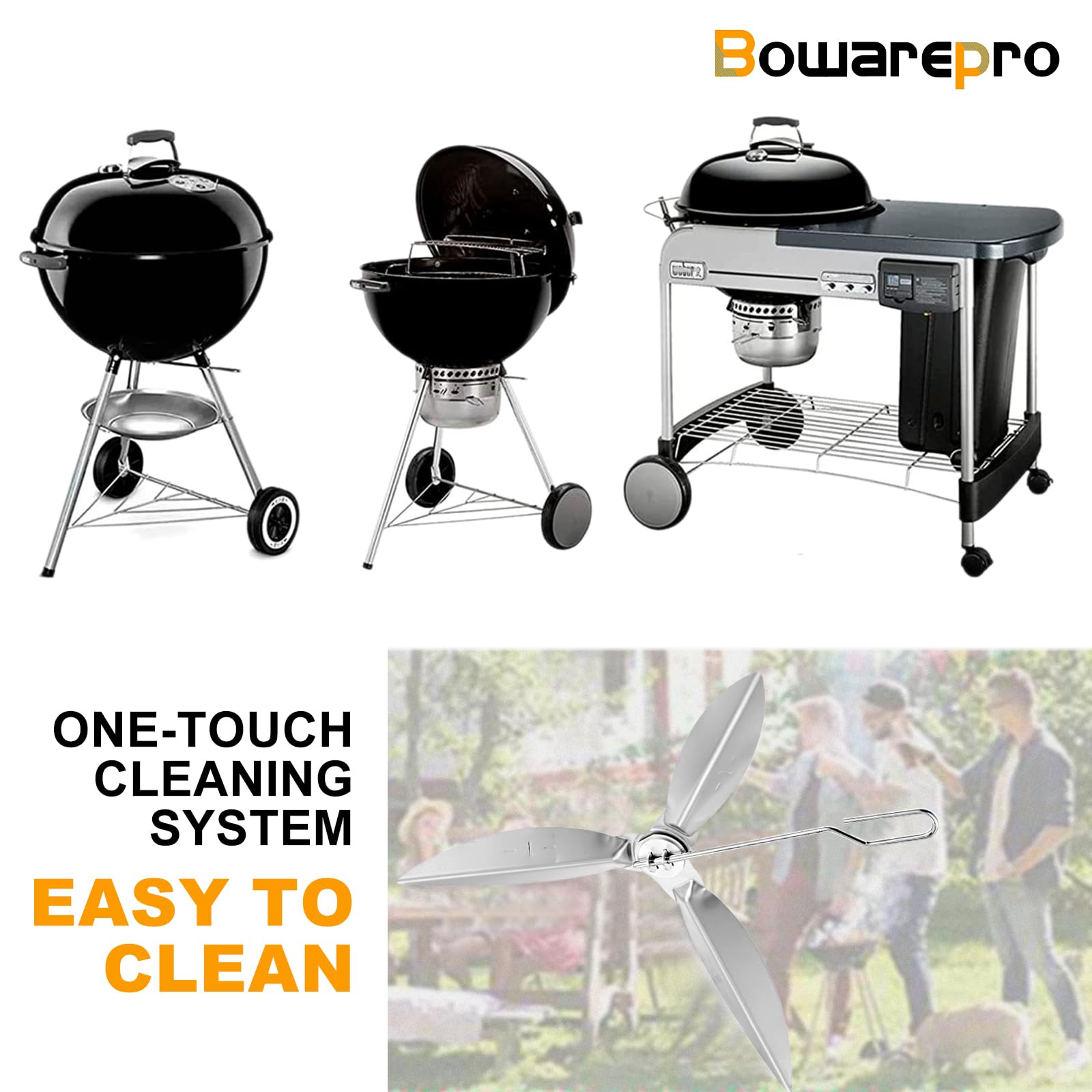 Set di 2 sistemi di pulizia One Touch 18-1/2 pollici, 47 cm, compatibili con Weber 90992 3618 7443 307443 307408 90719 barbecue a carbonella/sfere, 7444, pezzi di ricambio per bollitore
