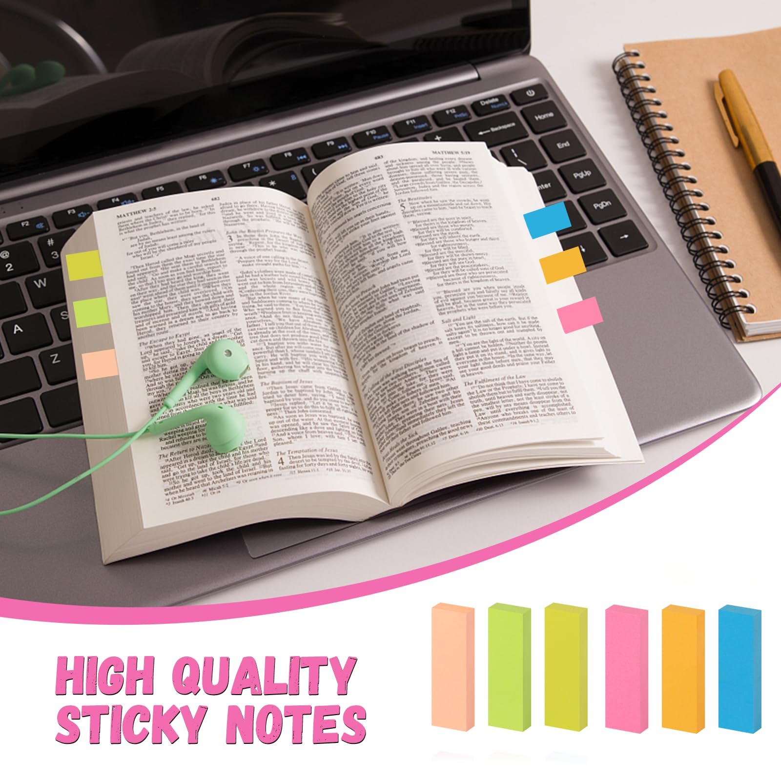 Sticky Notes, 1800 Sheets Sticky Tabs, Pastel Book Tabs, Post Notes Tabs, Coloured Annotation Tabs - Image 2