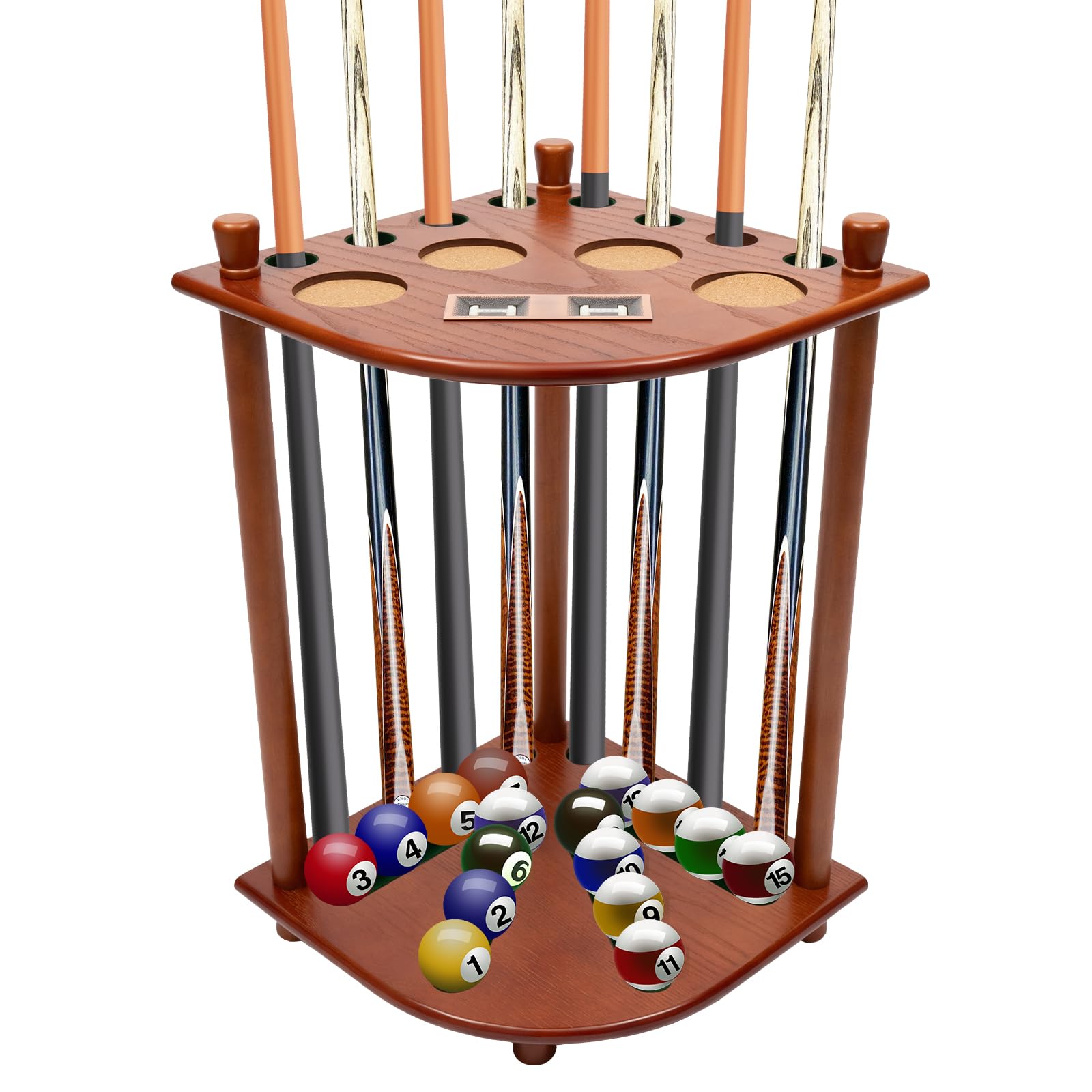 Pool Stick Holder, Corner-Style Floor Stand Billiard Pool Cue Racks with Score Counters, Wood Billiard Cue Rack
