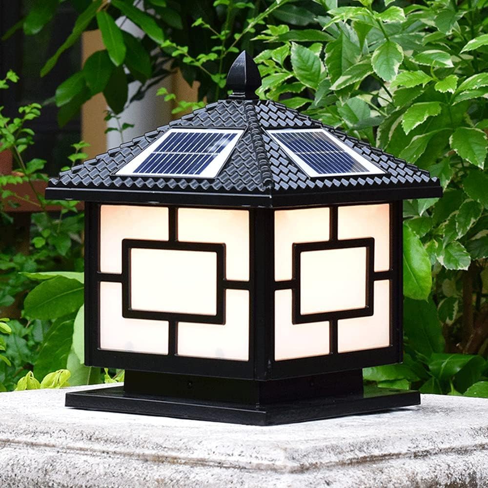 Solarne zewnętrzne wodoodporne lampy filarowe, lampy filarowe z cegły willowej, lampy ogrodowe na patio, płaskie lampy filarowe do ogrodu(Nero,25CM)