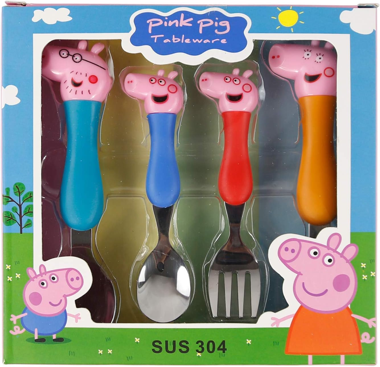 PINKPIG PEPPA PIG SET KIDS SPOON Children Present FORK For Boys&Girls