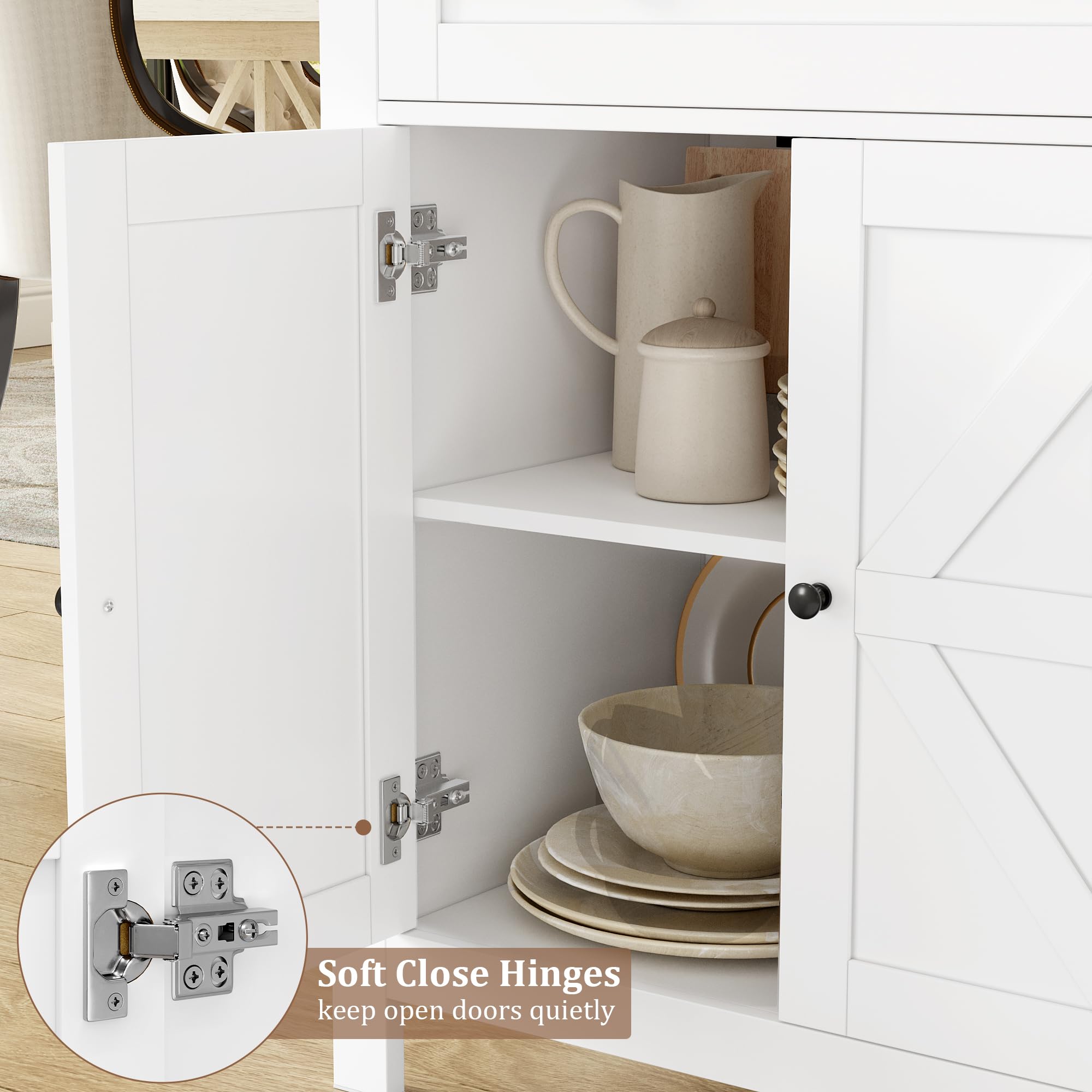 HOCSOK Sideboard, 140 cm Breit Küchenschrank, Verstellbaren Regalen, Weiß