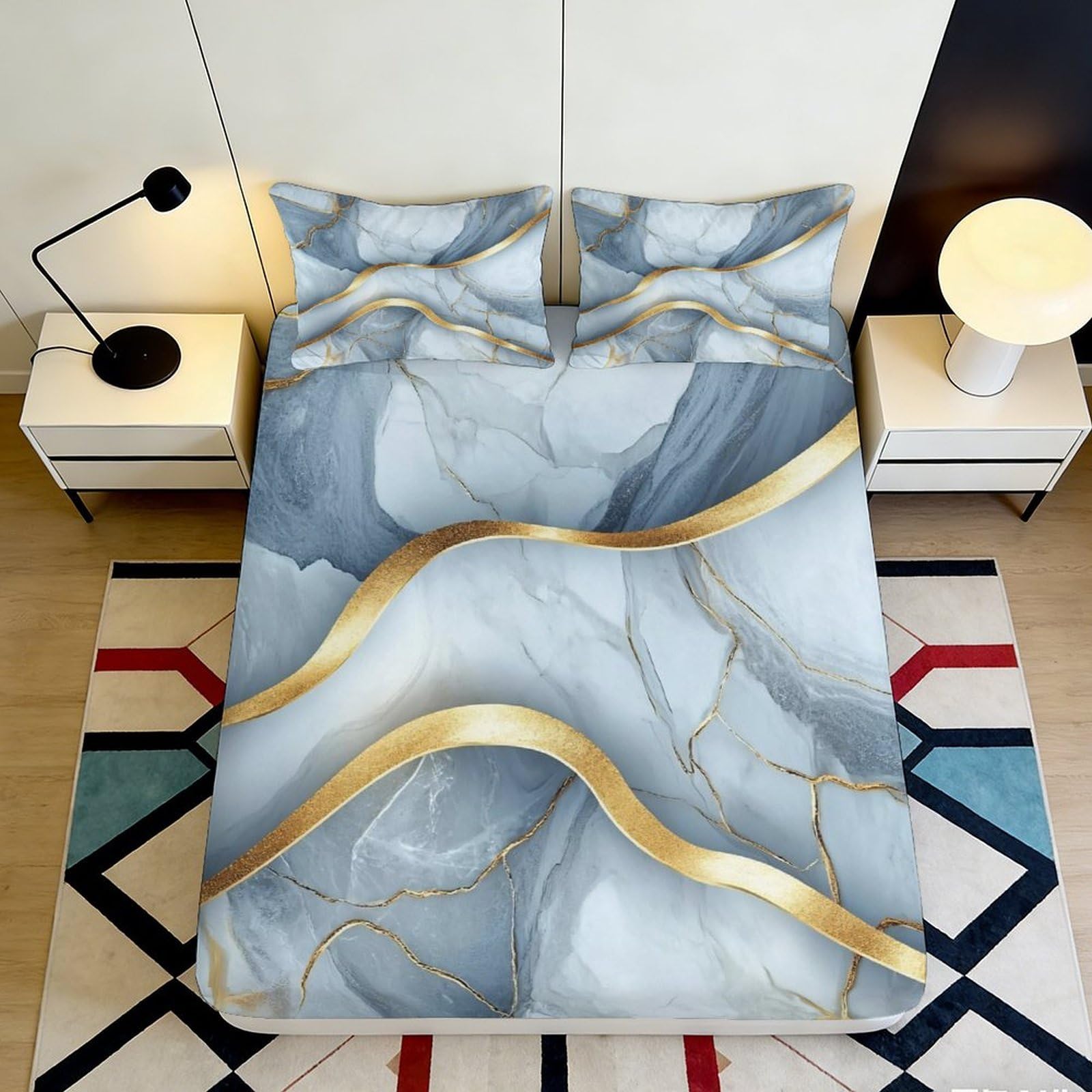 3D Printed Flame Guitar Fitted Sheet Microfiber Soft Breathable Rock Music Bed Cover Non Slip Washable Decor 90x200x25cm