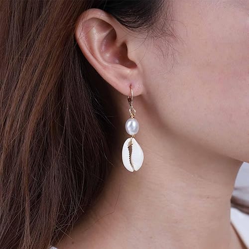 Miniatura 4 de YienDoo Aretes de gota de concha bohemia, aretes colgantes de concha dorada vintage, aretes colgantes de concha de cauri, aretes de gancho de concha