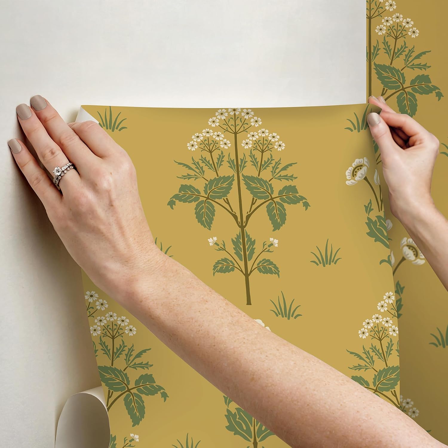 NuWallpaper x Morris & Co. Meadow Sweet Saffron and Thyme Peel and Stick Wallpaper, MCS6607