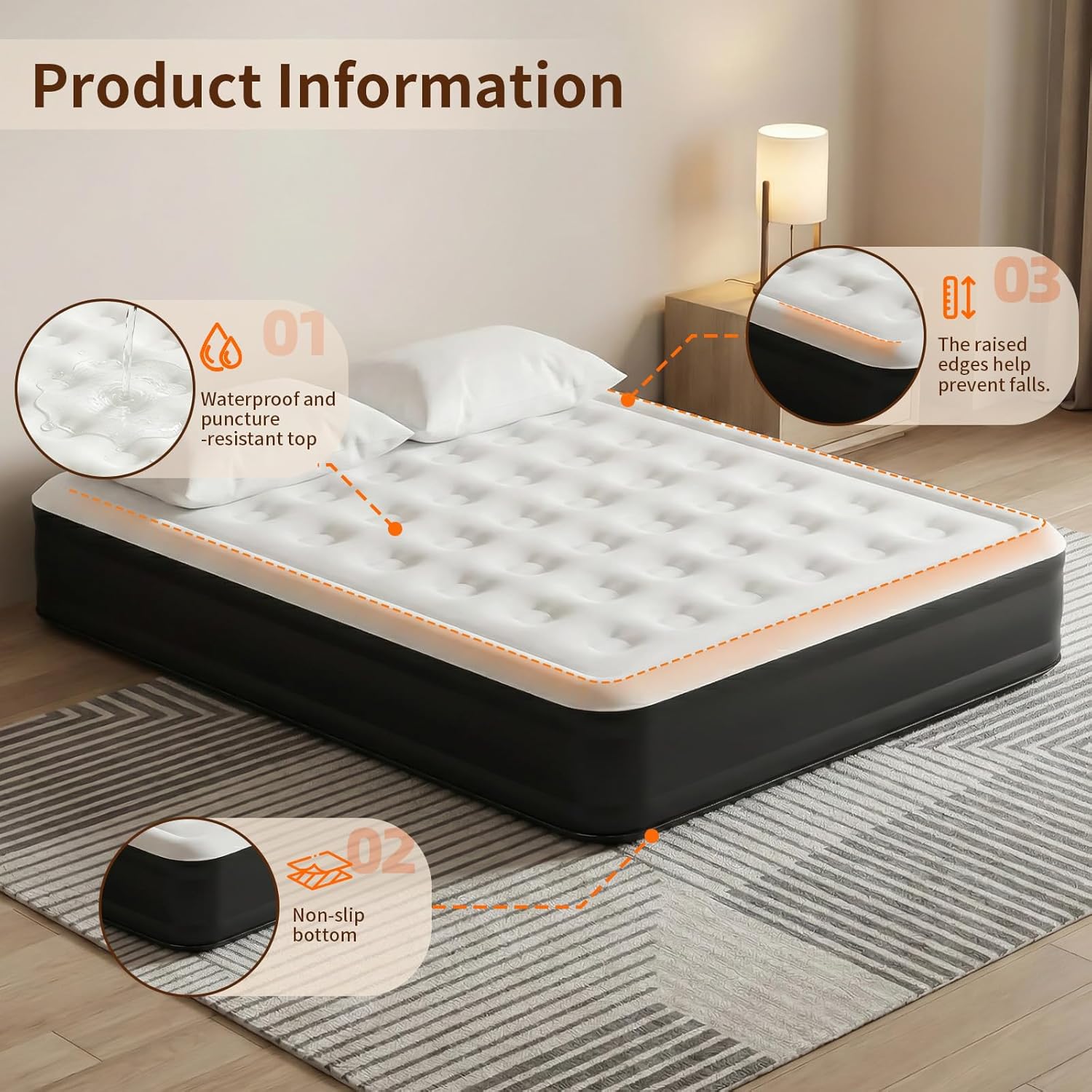 Queen Size self Inflating Blow up air Mattress with Built in Pump Inflatable Camping air Mattress for Tents inflated Mattress Raised airbed