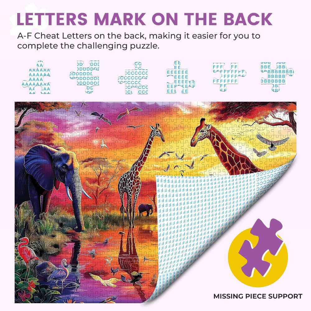 Puzzles for Adults 1000 Pieces African Safari Wildlife Jigsaw Puzzle, Adult Puzzles for Relaxation and Decor