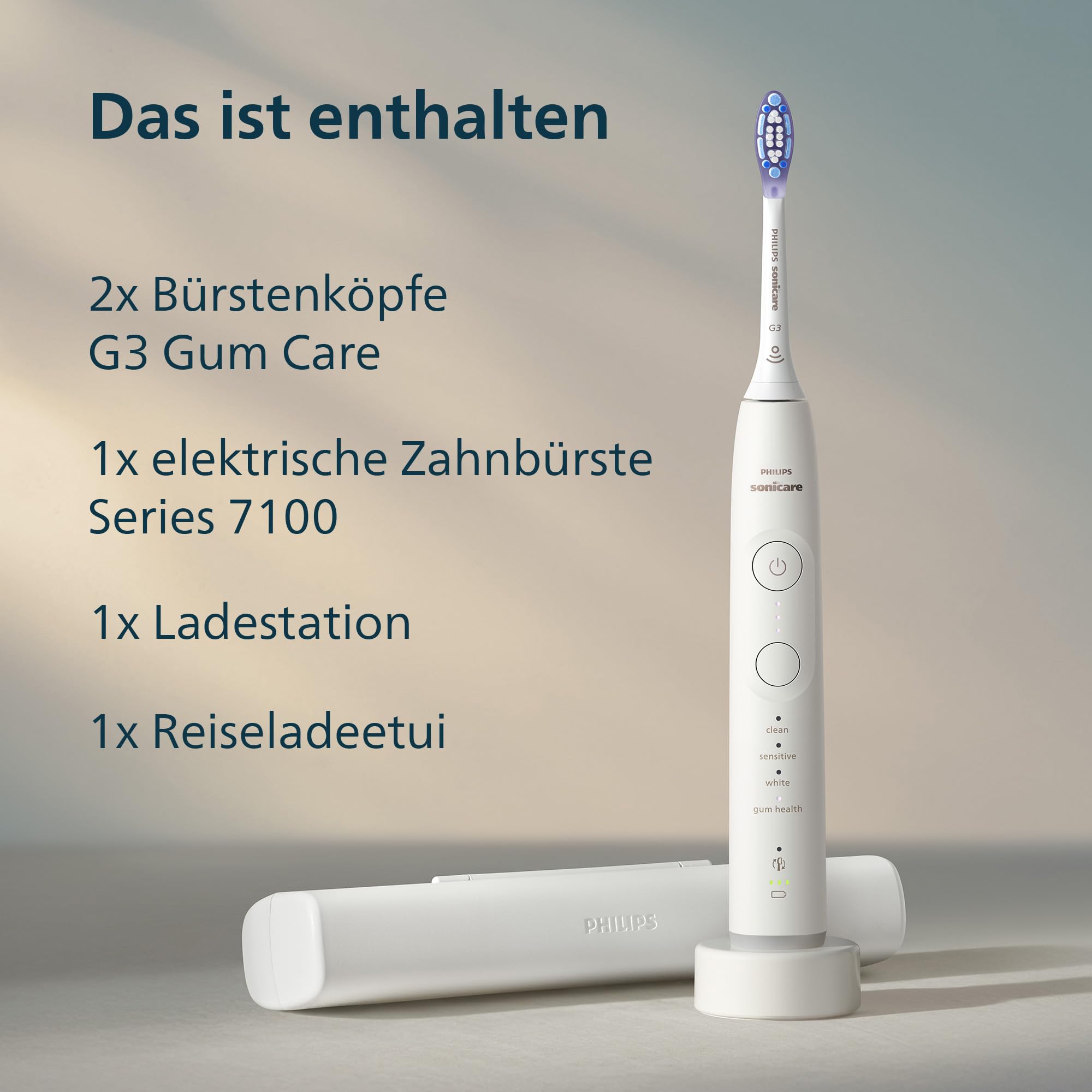 Philips Sonicare 7100 elektrische Zahnbürste, Schallzahnbürste mit App, 4 Putzmodi und 3 Intensitätsstufen, Andruckkontrolle, EasyStart, SmarTimer, Weiß, Modell HX7420/02 [Neue Technologie]