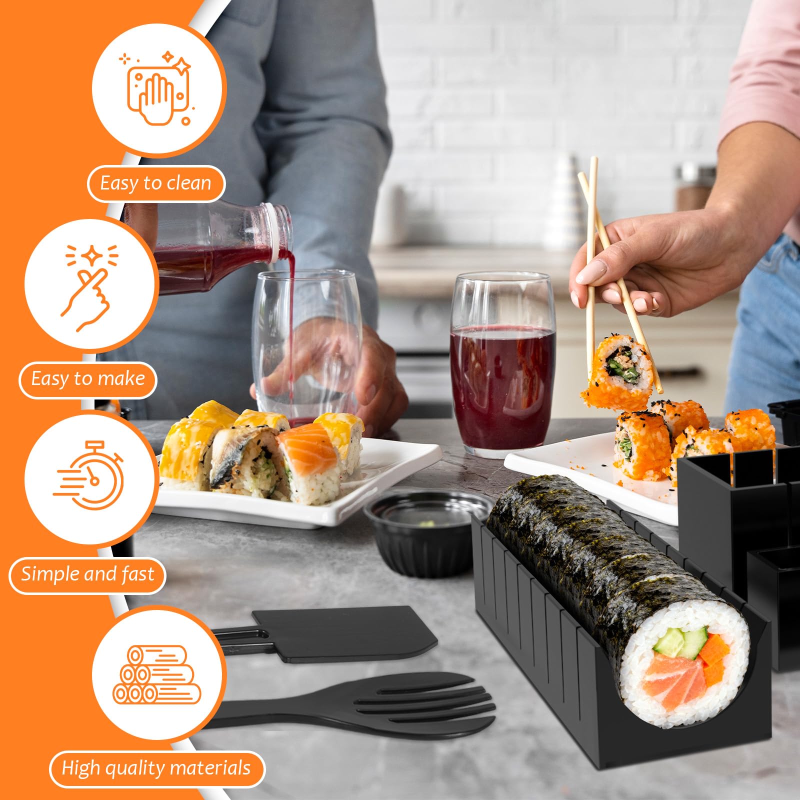 Sushi Maker Completo, Kit da 10 Pezzi con Stampo, Cucchiaio per Riso, Raschietto e Coltello Set per Preparare il Sushi Fai Da Te per Principianti, Fai Da Te e Kit Completo per Prepararlo a Casa