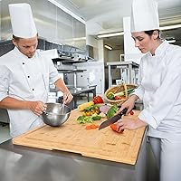 Vista 6 de Tabla de cortar de bambú extragrande de 36 x 24 pulgadas para cocina, tabla de cortar para estufa, cubierta superior con asa, tabla de cortar