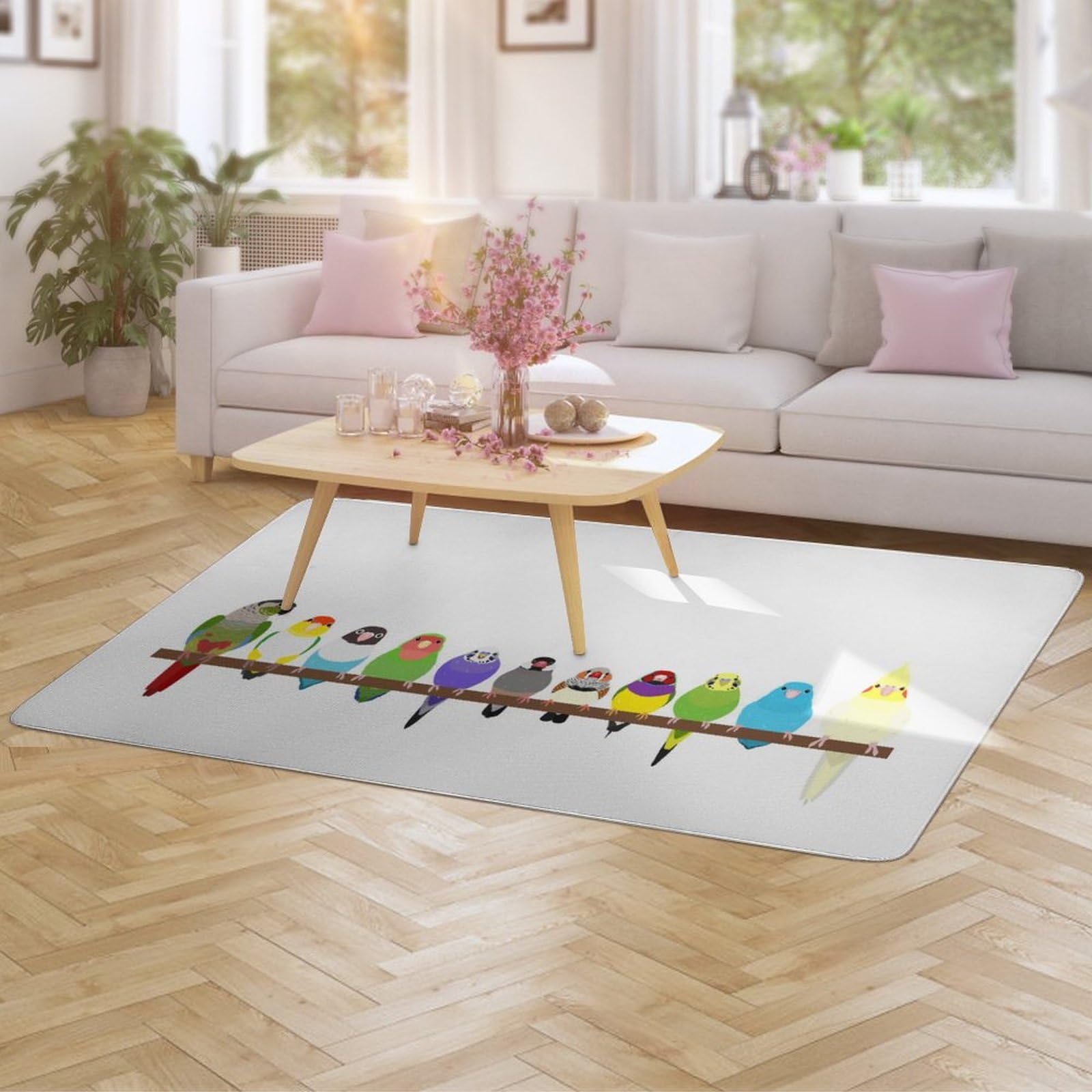 極美品】 MIHO イタリア製 花・鳥柄 ラグマット 201.5×137cm