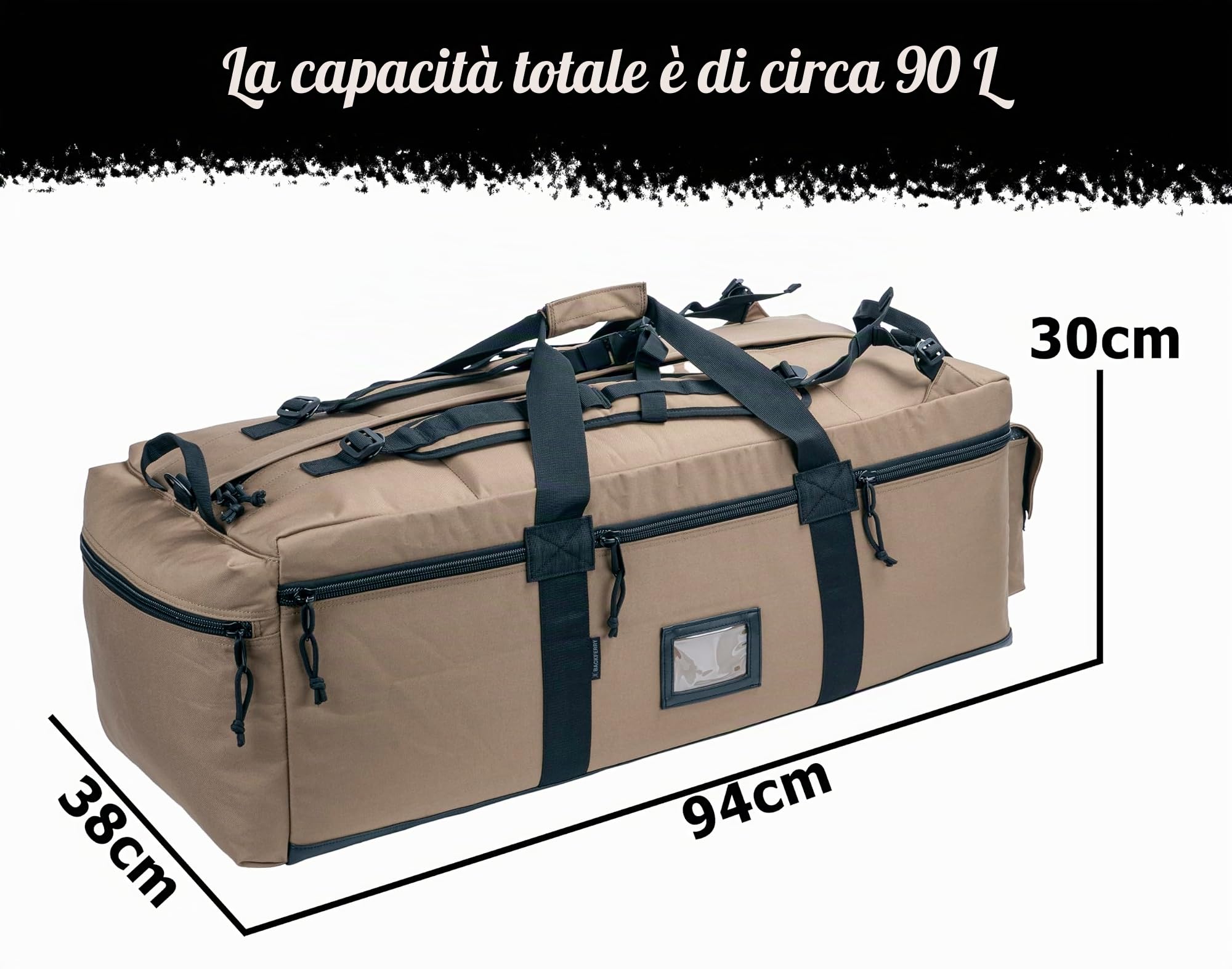 Grande borsa in stile militare, borsa tattica per attrezzature sportive, borsa da viaggio con spallacci rimovibili, 80 litri, Kaki