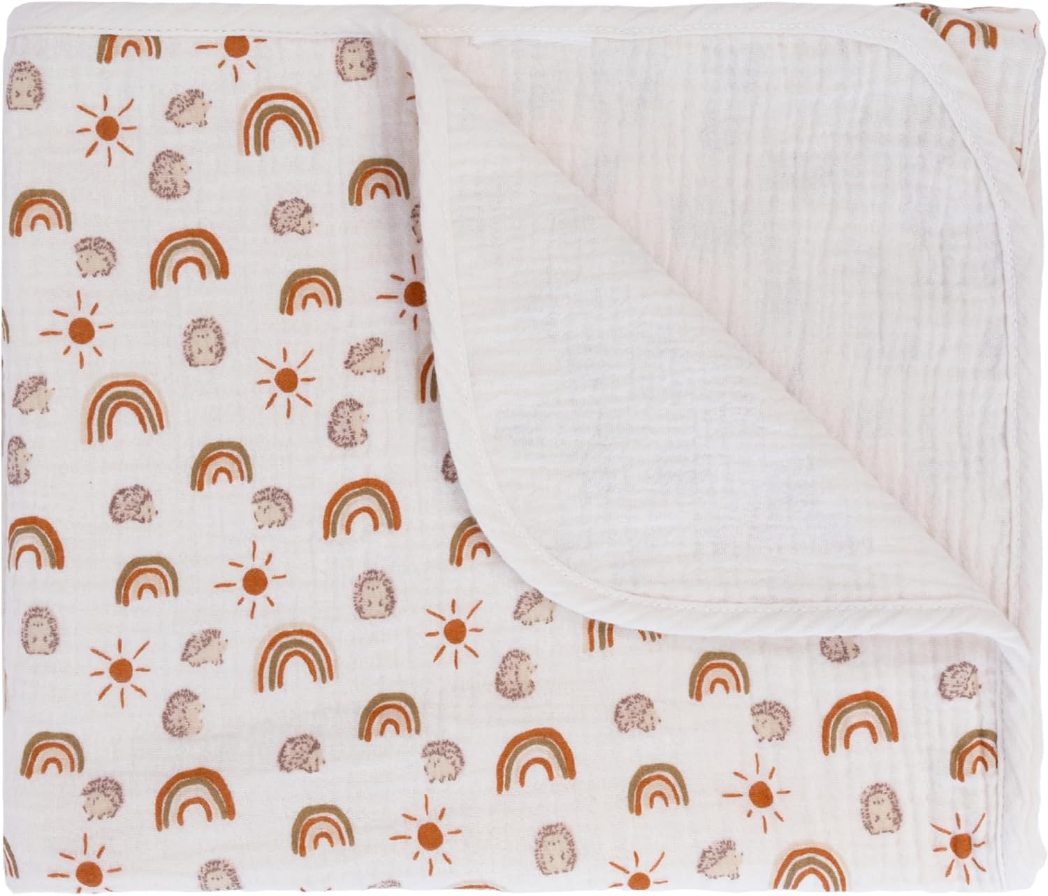 Muslin Baby Blankets Neutral, 40"x36" Toddler Blanket, Reversible Soft Baby Blankets for Boys & Girls, 100% Cotton Toddler Bed Blanket Oeko-TEX Designed in France - Rainbow + Beige Nursery Blanket