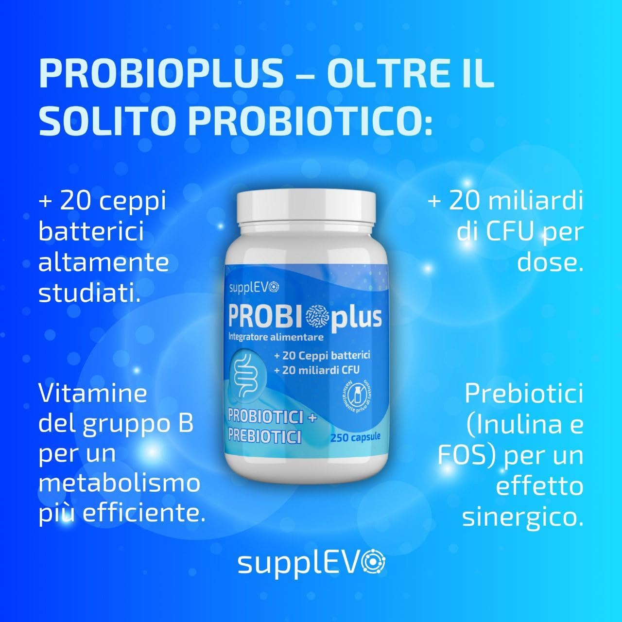 Fermenti Lattici Probiotici Prebiotici 250 Capsule (Scorta 4 Mesi) - 20 Miliardi CFU, 20 Ceppi Senza Lattosio, con Inulina, Bromelina e Vitamine B - Flora Intestinale, Gonfiore Addominale e Digestione