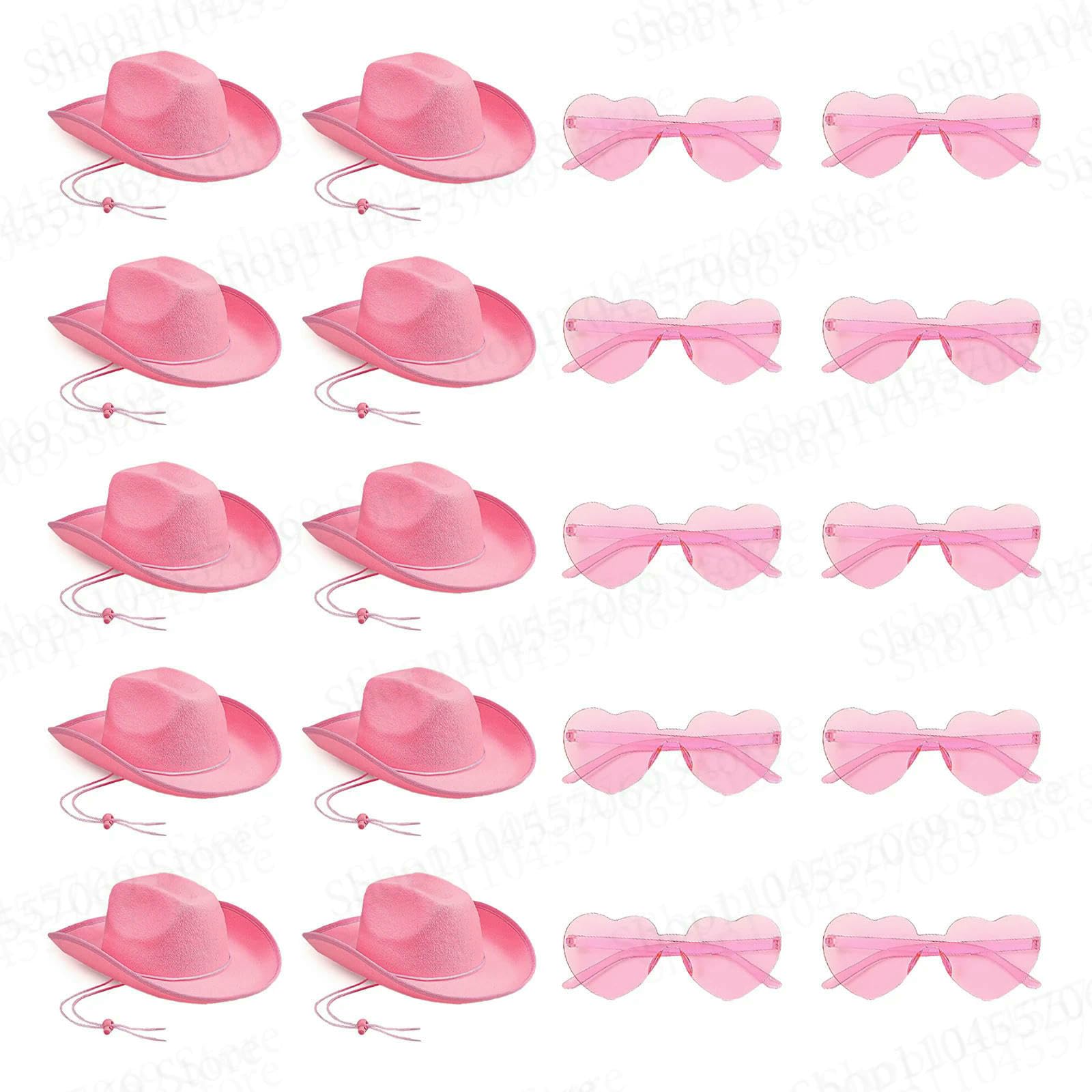 Gorro Pescador Negro Cowboy Hat Heart Gafas De Sol Paisley Bandana Set, Mujeres Soltero Kit Disfraz Fiesta, Estilo Occidental-Pink Set-24pcs