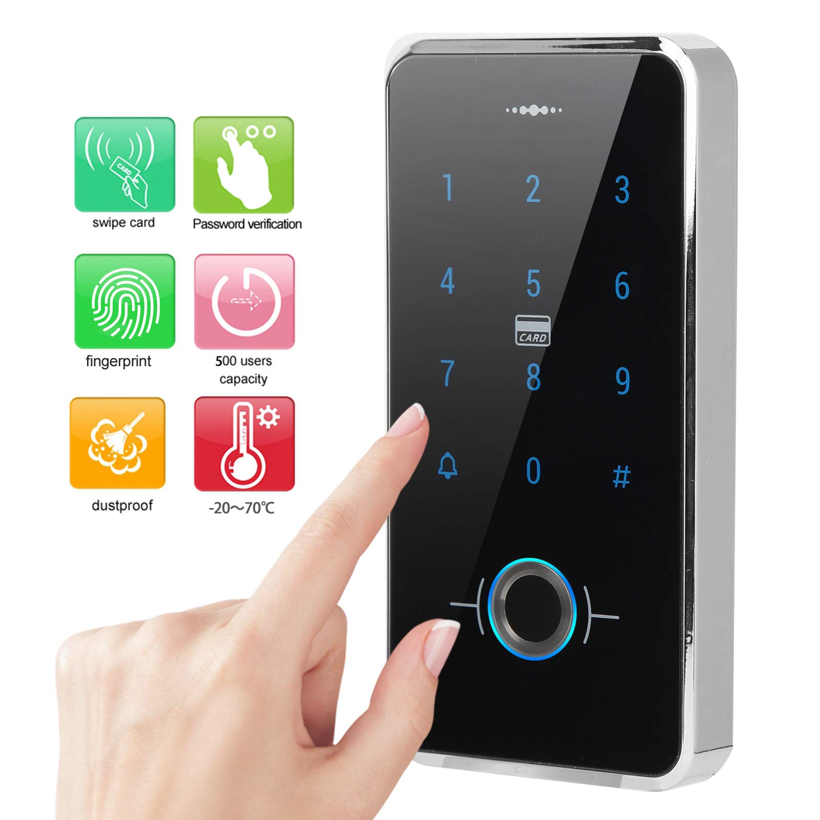 Control de Acceso de Huellas Dactilares, Lector de Tarjetas de Control de Acceso de Contraseña a Prueba de Agua IP68 con Teclado Retroiluminado para Seguridad en el Hogar, de Control de Acceso
