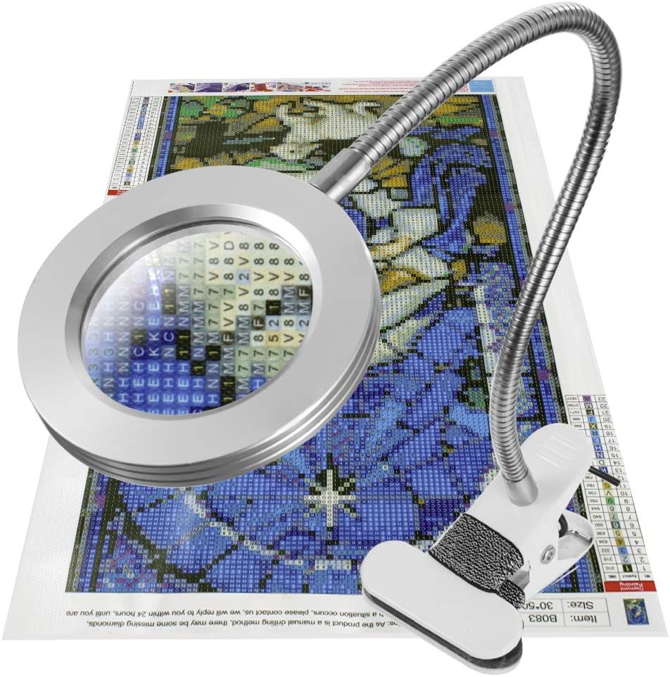 KoKoWill LED Magnifying Lamp with Clamp, Hands Free 3X Magnifier Glass Desk Lamp Light with 15.75''Gooseneck for Diamond Painting, Reading, Crafting, Sewing, Soldering, Jewelry Makers