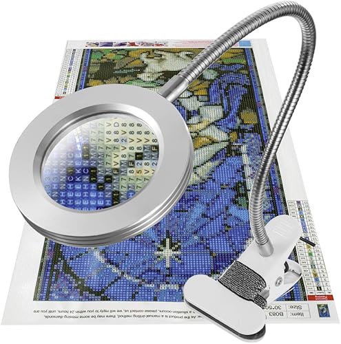 KoKoWill Lámpara de aumento LED con abrazadera, manos libres, 3X, lupa, lámpara de escritorio con cuello de cisne de 15.75 pulgadas para pintura de