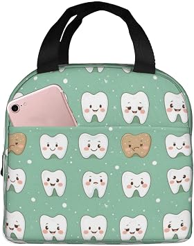 Insulated Lunch Box for Women Men - Bright Cute Teeth Print Small Lunch Bag Women, Adult Cooler Tote Box Bag Insulated for Work Gym Travel with 8x5 Inch Front Pocket