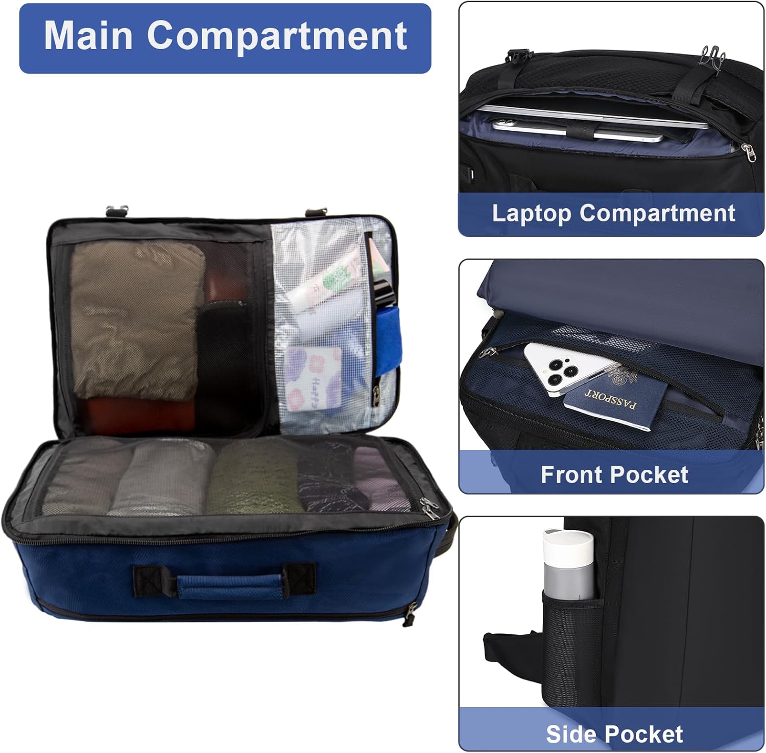 Large Travel Backpack for Men 40L, TSA Flight Approved Carry On Backpack with Rain Cover, Water-resistant 17inch Travel Laptop Backpack Extra Large Luggage Suitcase Daypack Weekender Bag, Blue