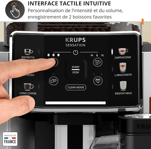 Krups Sensation Lait, Machine à café grains, Expresso automatique, 6 boissons, Carafe à lait Cappuccino, Interface tactile, Nettoyage automatique, Silver, EA912E10 - 6