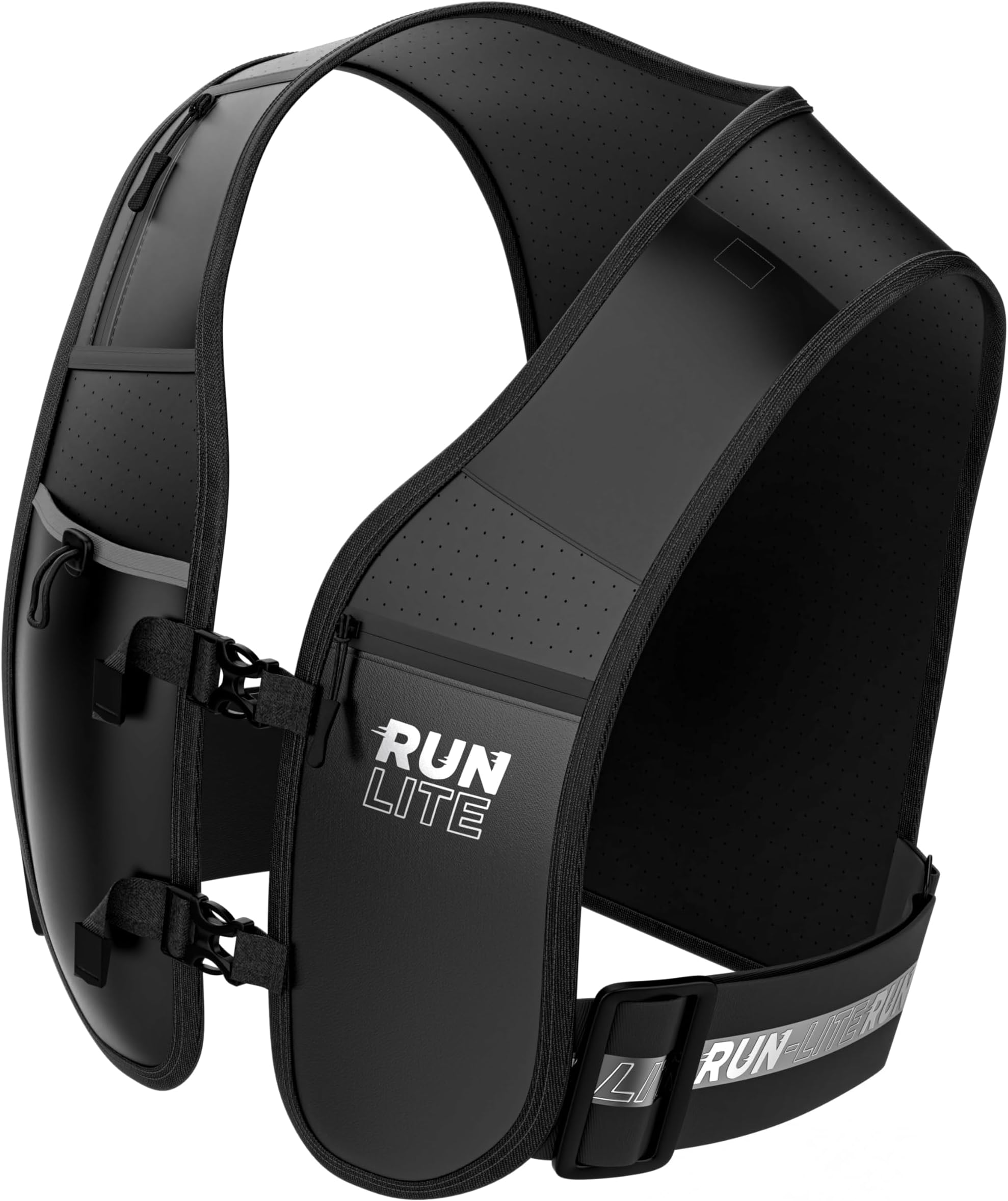 Running Vest with Waterproof Phone Holder, Reflective Straps, Adjustable Waistband, 5 Pockets, Water Bottle Holder