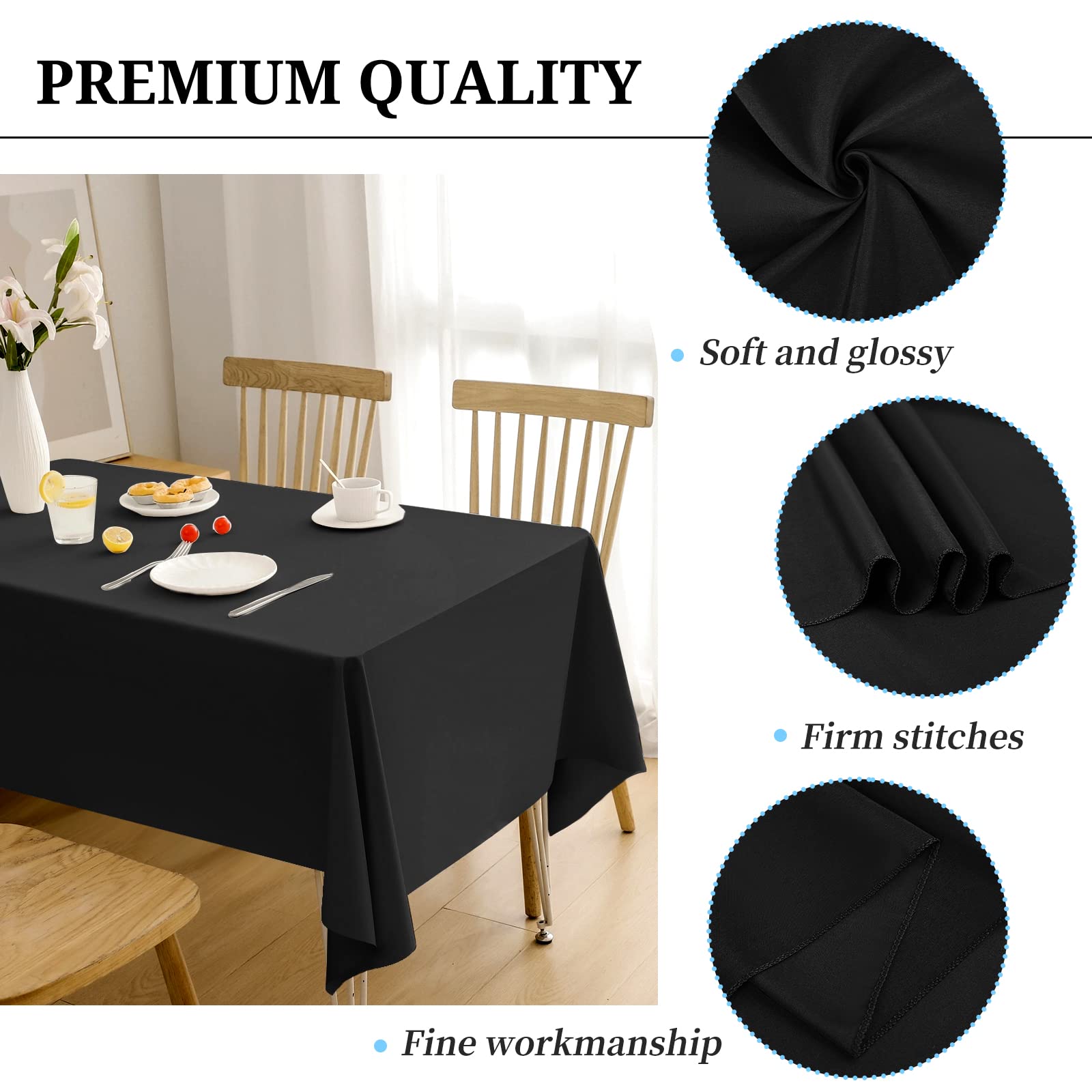 Paquete de 12 manteles negros para mesas rectangulares de 60 x 102 pulgadas, mantel rectangular de poliéster negro de 6 pies, resistente a las arrugas, lavable, mantel de tela para fiestas, bodas,