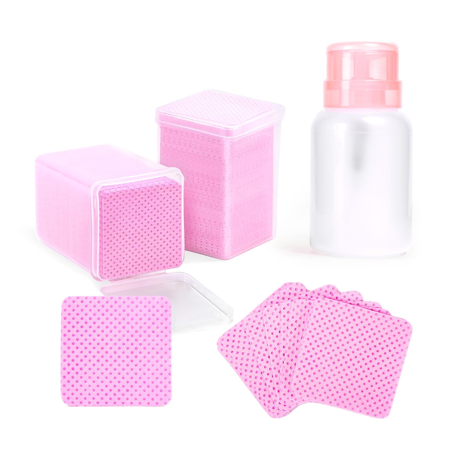400pcs Lint Free Nail Wipes with Dispenser Pink Gel Nail Polish Remover Wipes with Nail Polish Remover Pump SHEERBLISS Lash Extensions Glue Cleaning Wipes with Lockable Acetone Pump Dispenser 220ml