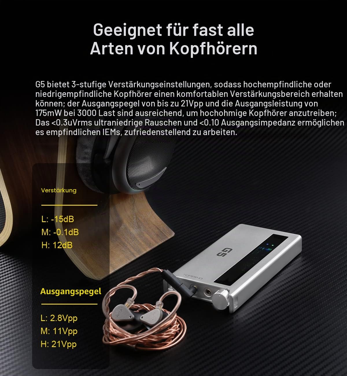 Topping G5 tragbarer Verstärker und DAC, Hi-Res, kompaktes Design, silber