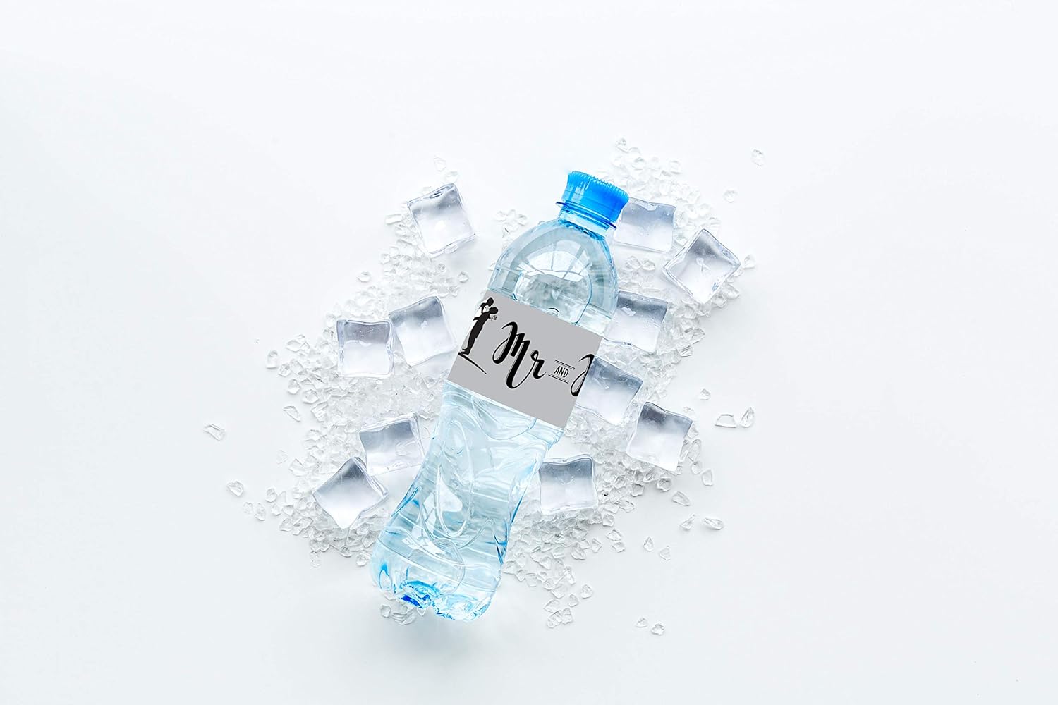 Mr. and Mrs. Silhouette Water Bottle Labels 2 x 8 Inch 50 Total Stickers On A Roll