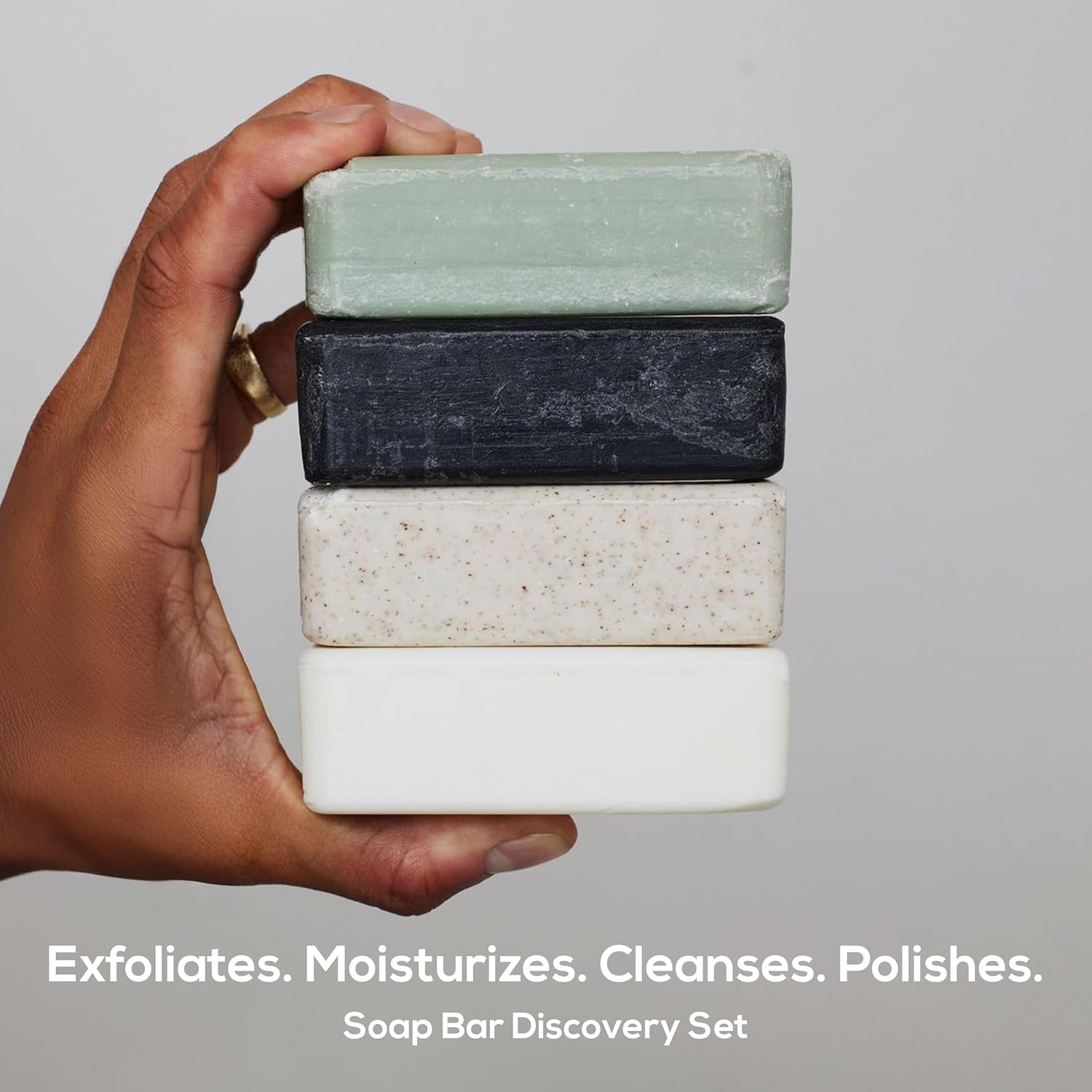 MARLOWE. Soap Discovery Gift Set, Mens Skin Care Variety Selection of Exfoliating Body Scrub, Charcoal, Moisturizing & Polishing Body Bar Soaps for Men, 4 Pack