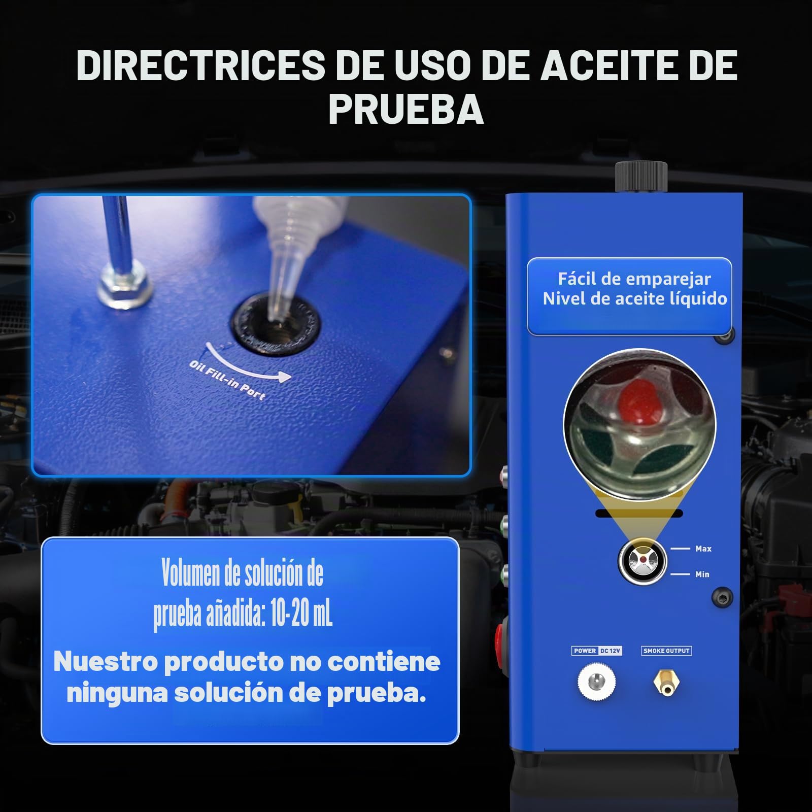 Máquina de Humo para Coches T80 - Detector de Fugas EVAP 12V con Bomba de Aire Integrada y Medidor de Nivel de Aceite, Probador de Fugas de Combustible y Vacío para Coches, Motos, Barcos y Vehículos
