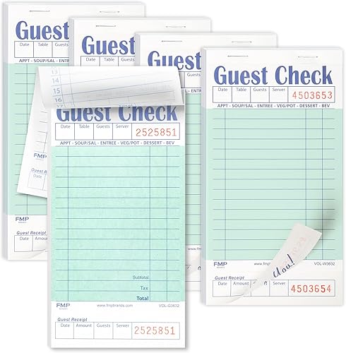 Miniatura 37 de FMP Brands Libros de cheques de invitados para servidores, papel de bloc de notas de servidor, total de 500 hojas (10 blocs), azul con recibo