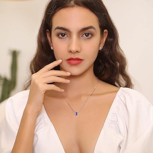 Miniatura 5 de Bestyle Sparkling 925 Sterling Silver Birthstone Stud Earrings for Women, HeartRoundTeardropSquare Crystal Solitaire Diamond Studs Halo Earrings,