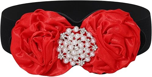 Cinturón elástico ancho de flores para mujer, cintura elástica de perlas blancas, cintura elástica, accesorios de joyería para niñas