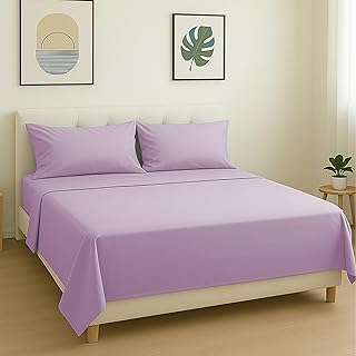 DH DREAMER HOME Juego de Sábanas de 4 Piezas - Ropa de Cama Poliéster para Cama de 150 - Sábana Encimera de 230x270cm, Bajera Ajustable de 150x200+27cm y 2 Funda Almohada de 50x75cm - Color Lila