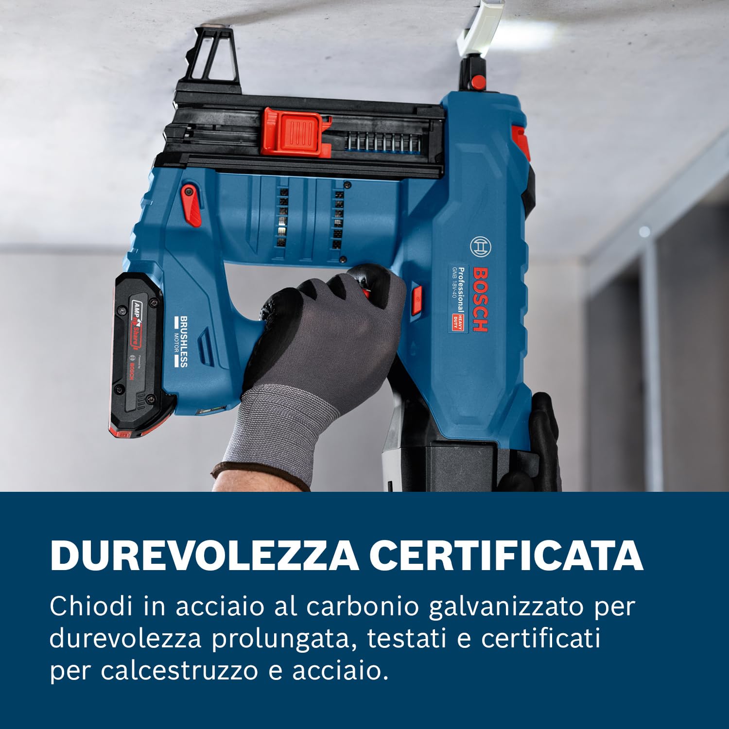 Bosch Professional 18V System Chiodatrice per calcestruzzo a batteria GNB 18V-40 (incl. 2x ProCORE 4.0Ah, GAL 18V-40, perno di espulsione, pratico gancio, naso standard, magnete, XL-BOXX)