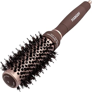 FIXBODY Round Hair Brush with Boar Bristles, Nano Thermal Ceramic, Ionic Tech and Anti-Static, Roller Hairbrush for Blow D...