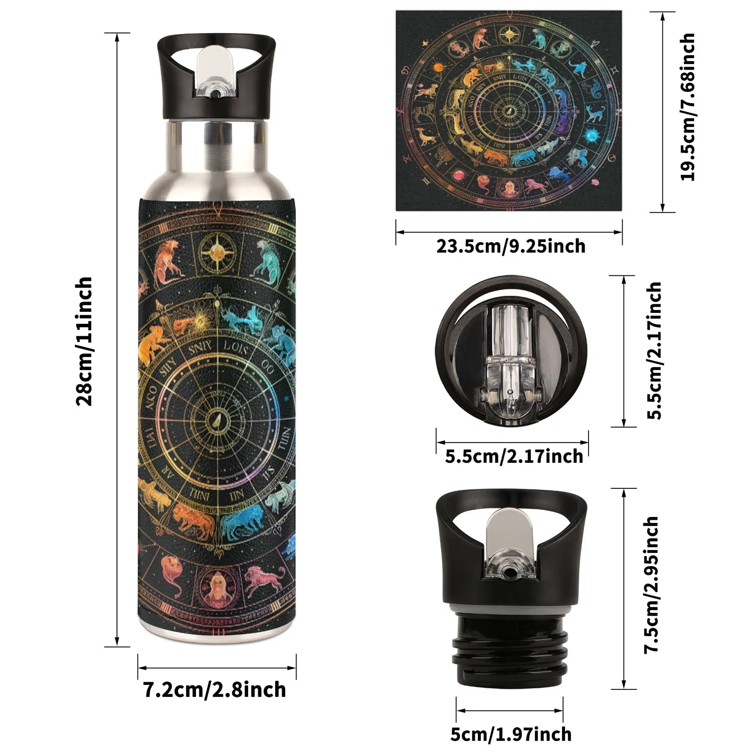 Amazon.com: Color Constellation Compass Water Bottle 20 oz Insulated Thermos  With Lid Stainless Steel Bottle Circle Sports Water Bottles Keep Hot Cold  Leakproof Vacuum Water Flask : Home & Kitchen