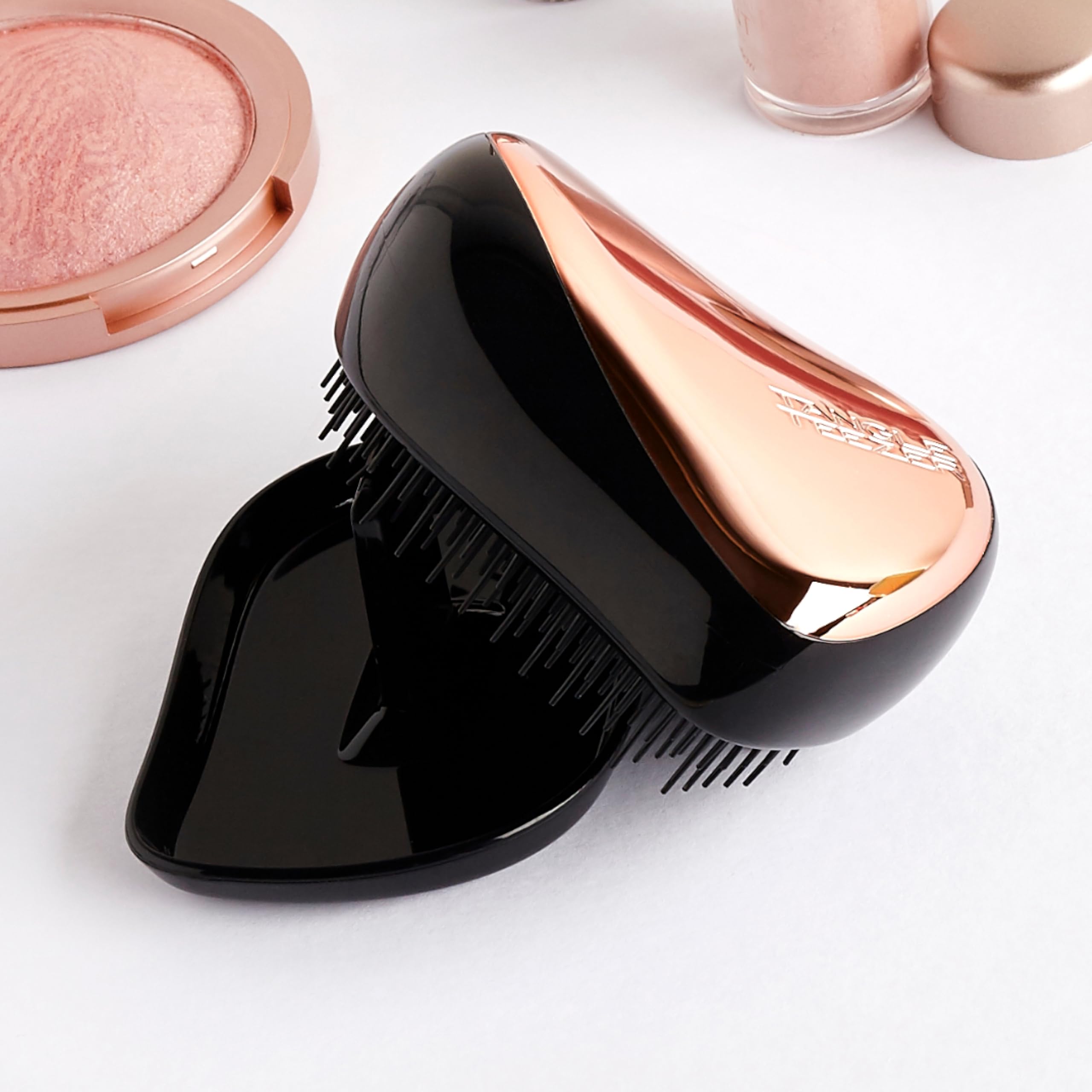 Tangle Teezer Compact Styler - do włosów mokrych i suchych - szczotka do rozczesywania wszystkich rodzajów włosów - idealna szczotka podróżna z pokrowcem ochronnym - Czerń/różowe złoto