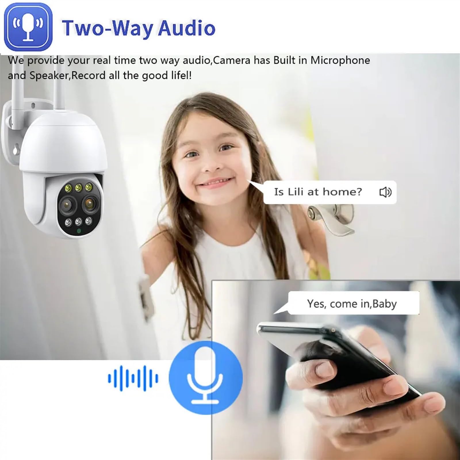 Caméra de sécurité, 4K 8MP PTZ caméra IP dôme de Vitesse détection Humaine extérieure 10X Zoom numérique Wilress vidéo CCTV Surveillance(WiFi Add 128G Card)