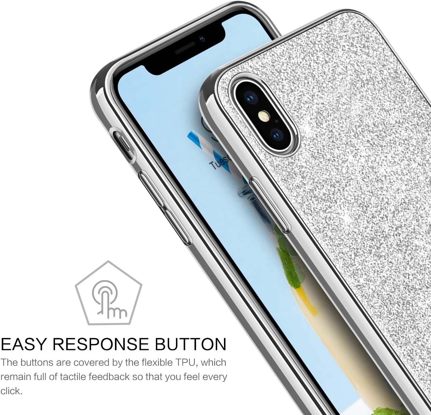 BENTOBEN iPhone X Case, iPhone Xs Case, Slim Luxury Glitter Sparkle Bling Phone Cases Shiny Girly Phone Cover with Lanyard Hole, Silver