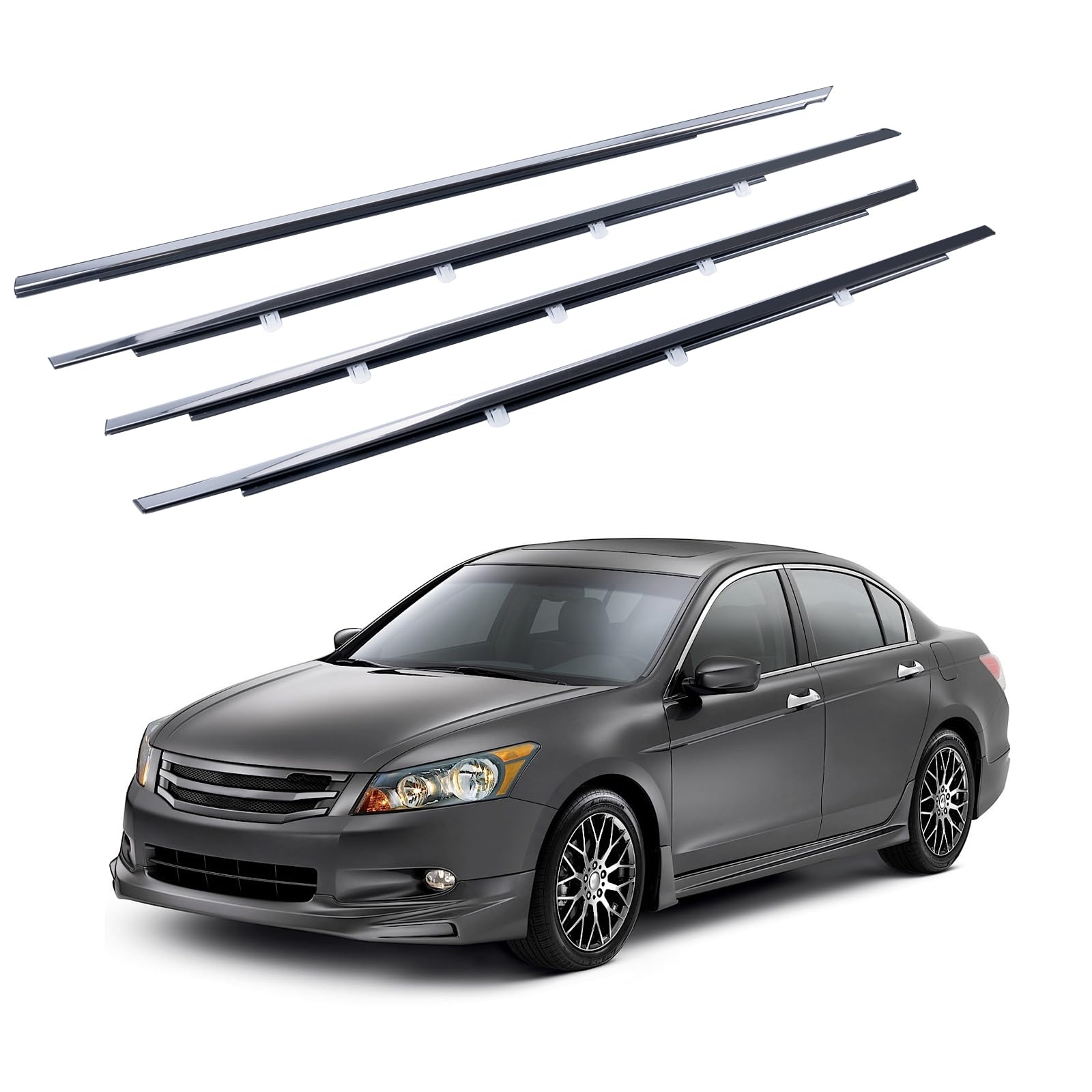 4Pcs Weatherstrip Window Seal Car Door Window Moulding Trim fits for Honda Accord 2008-2012 replace 72410-TA0-A01 72450-TA0-A01 72910-TA0-A01 72950-TA0-A01, Silvery