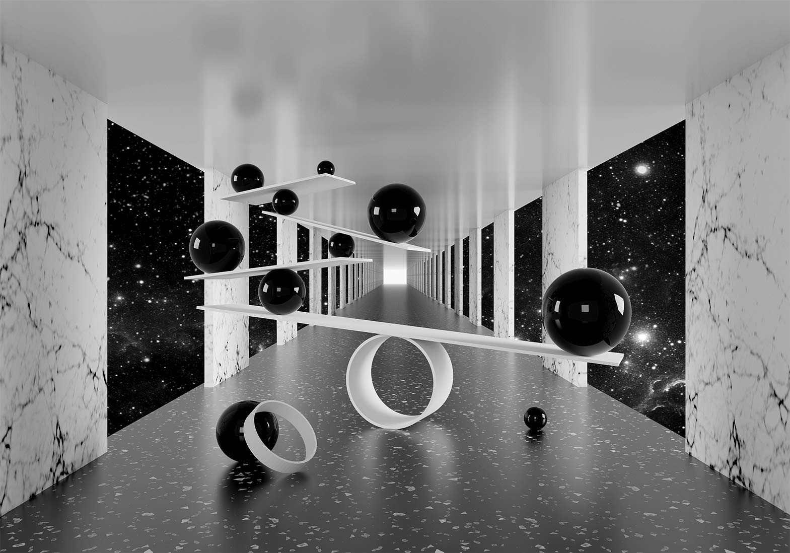 murando - Carta da Parati Adesiva 3D Effetto 392x280 cm Fotomurali Adesivi Murali Rivestimento Parete Moderna per Pareti Adesiva Muro Decorativo Fotomurale Soggiorno Astratto nero bianco Marmo