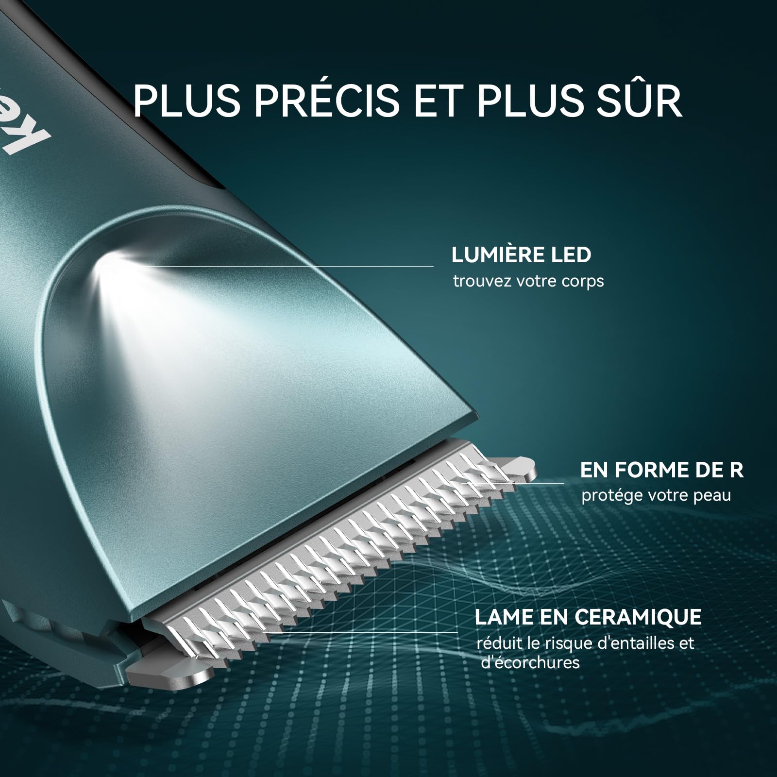 KENSEN Tondeuse Corps Homme Partie Intime Étanche IPX7 120 Min Autonomie Rechargeable avec Lumière LED et USB Charge pour Aisselles Maillot Poils Intimes Vert…