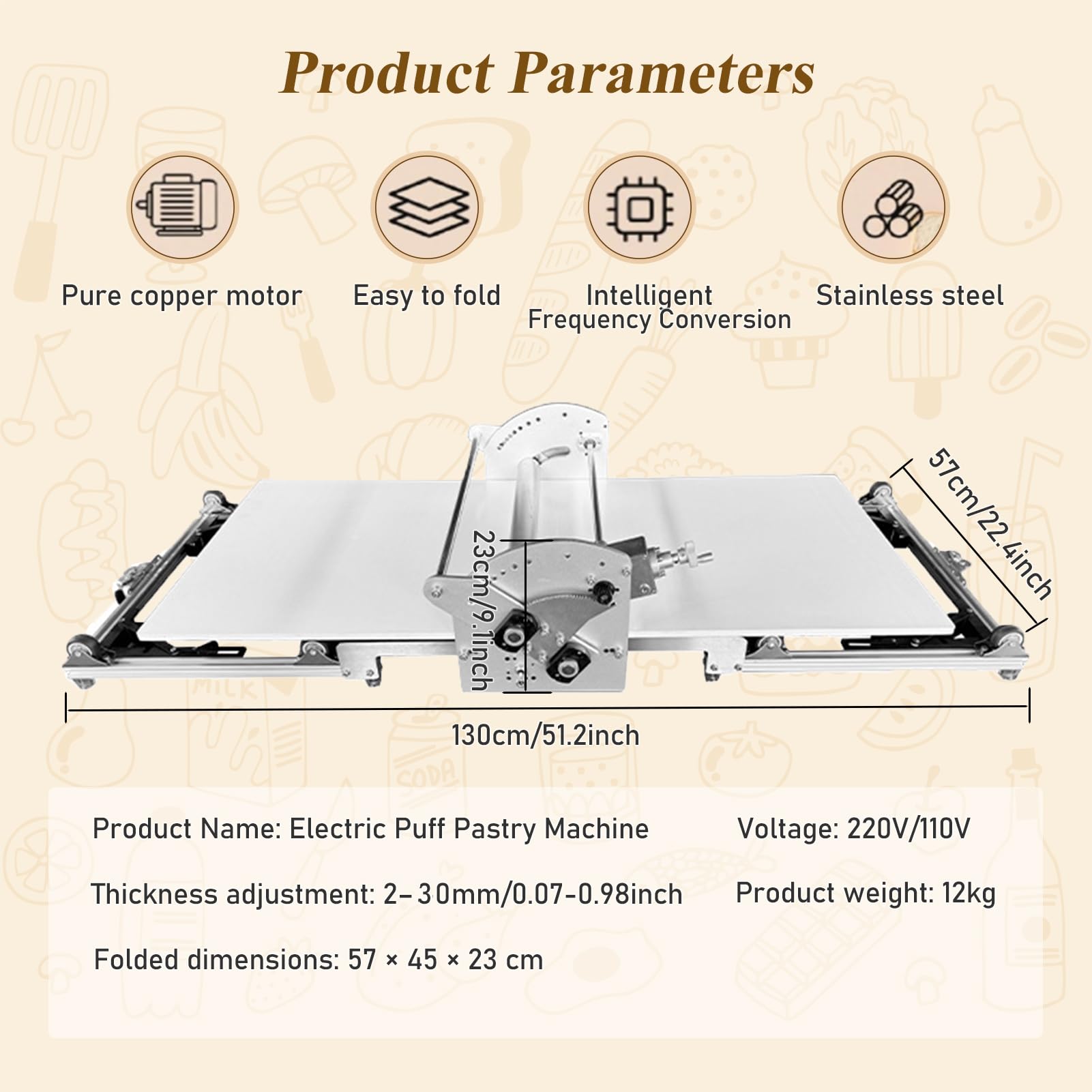 Machine à pétrir électrique professionnelle avec épaisseur réglable